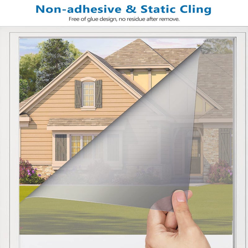 WochiTV One Way Window Film Mirror Cover Privacy Protection Tint,Heat Control Sun Reducing Anti UV Reflective Solar Tint,Non-Adhesive Window Blocker Coverings House Ventanas Film Silver 23.6 x 157.5 Inch - Image 3